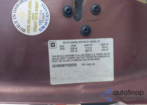 2000 Chevrolet Impala Ls из США, поврежденный, VIN 2G1WH55K7Y9326785